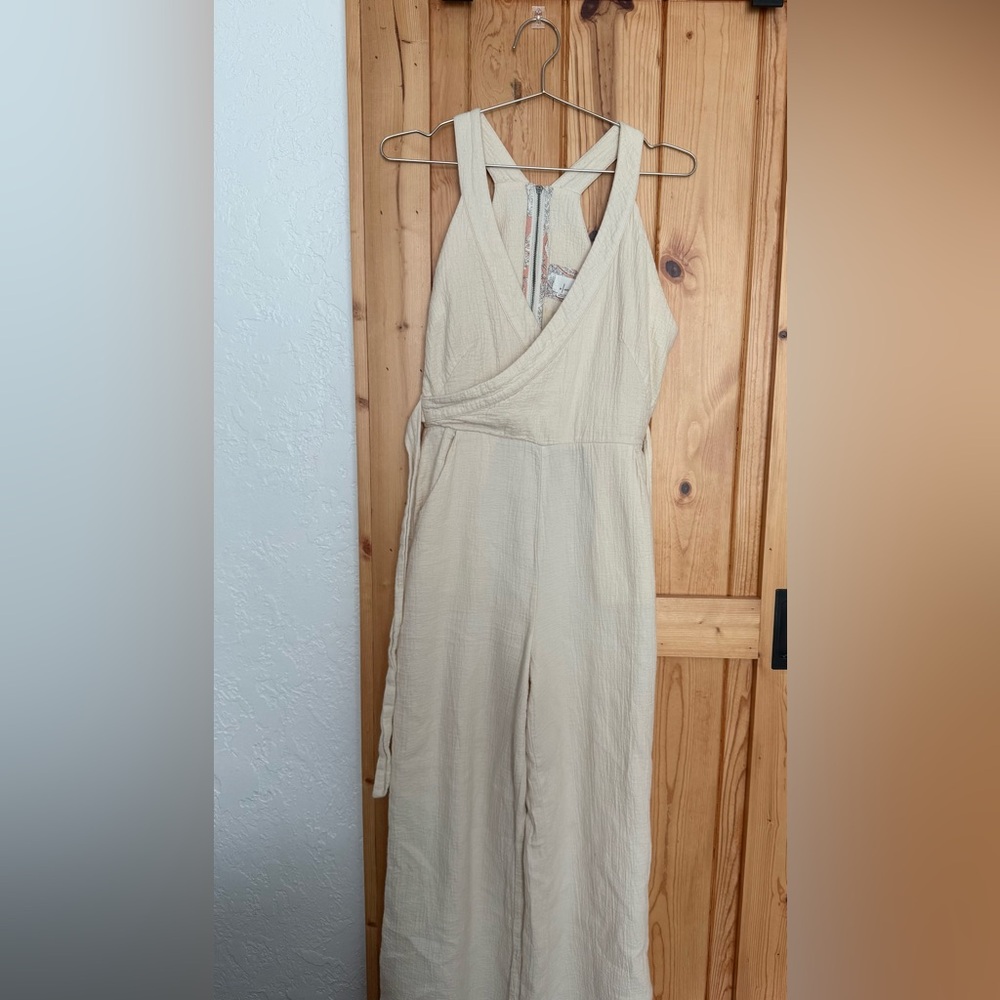 Anthropologie Cream Wrap Jumpsuit
